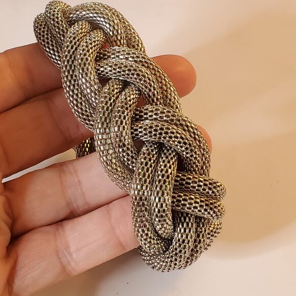 Vintage Silver Tone Metal mesh braided unisex Bracelet 7.5" around 1.5" - Picture 4 of 8
